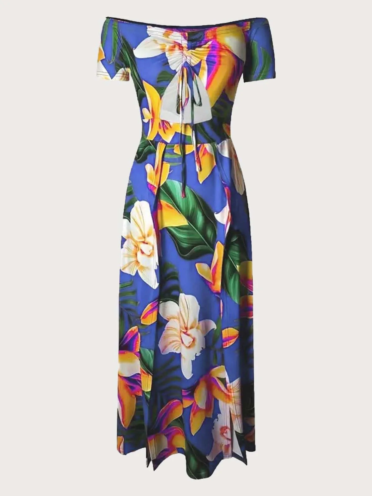 Tropical Cut Out Off Shoulder A-line Dress
