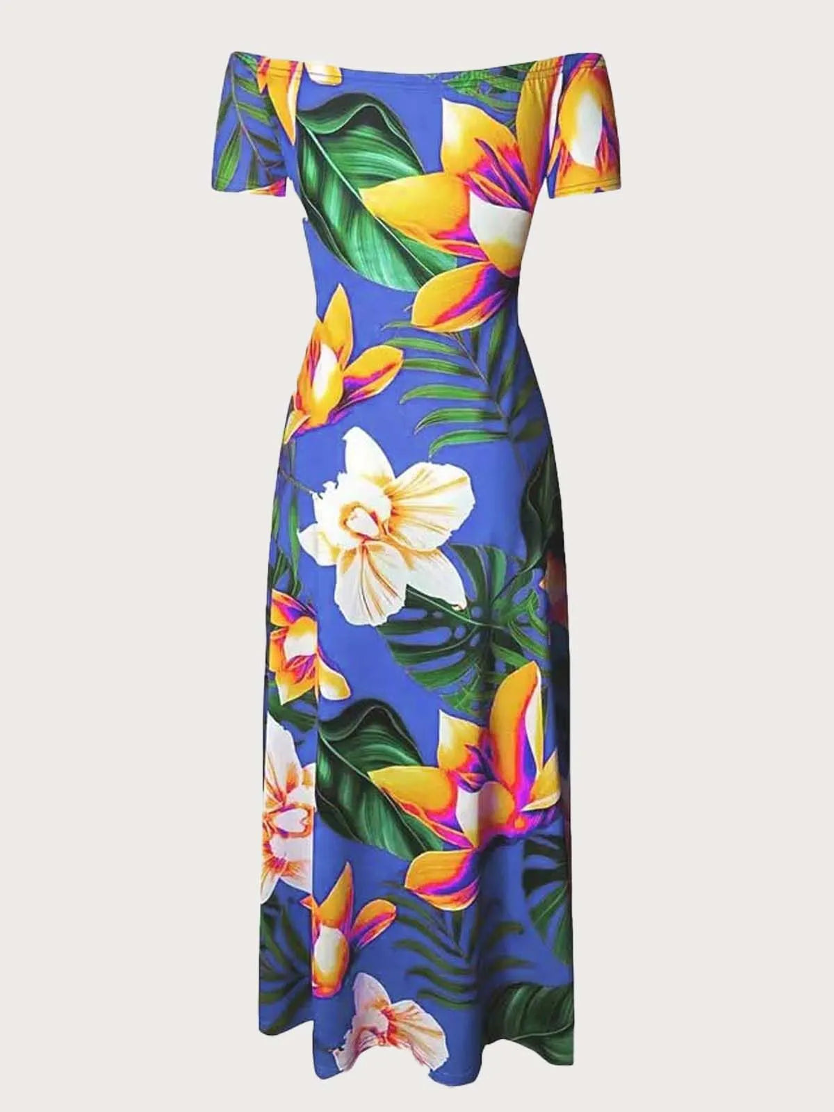 Tropical Cut Out Off Shoulder A-line Dress