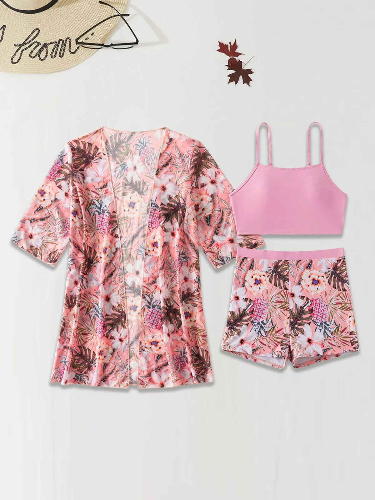 Tropical High Rise Spaghetti Strap Tankini Sets