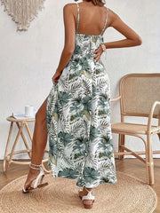 Tropical Lace Spaghetti Strap A-line Dress