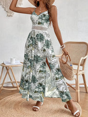 Tropical Lace Spaghetti Strap A-line Dress