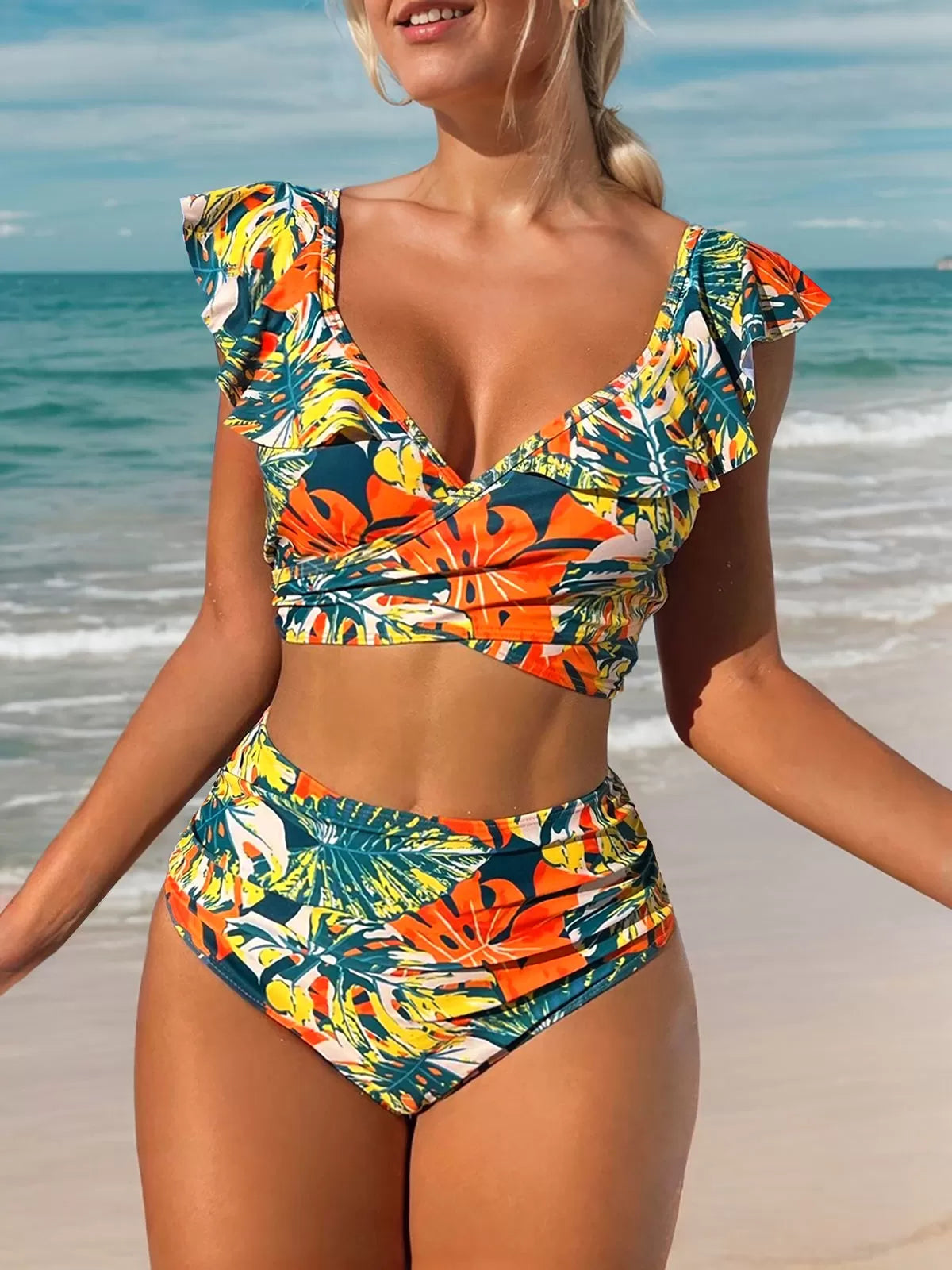 Tropical Ruffles High Rise Bikini