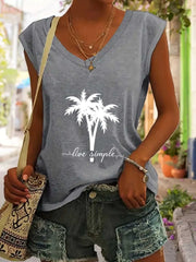 Tropical V-neck Sleeveless Sleeveless Regular Tank