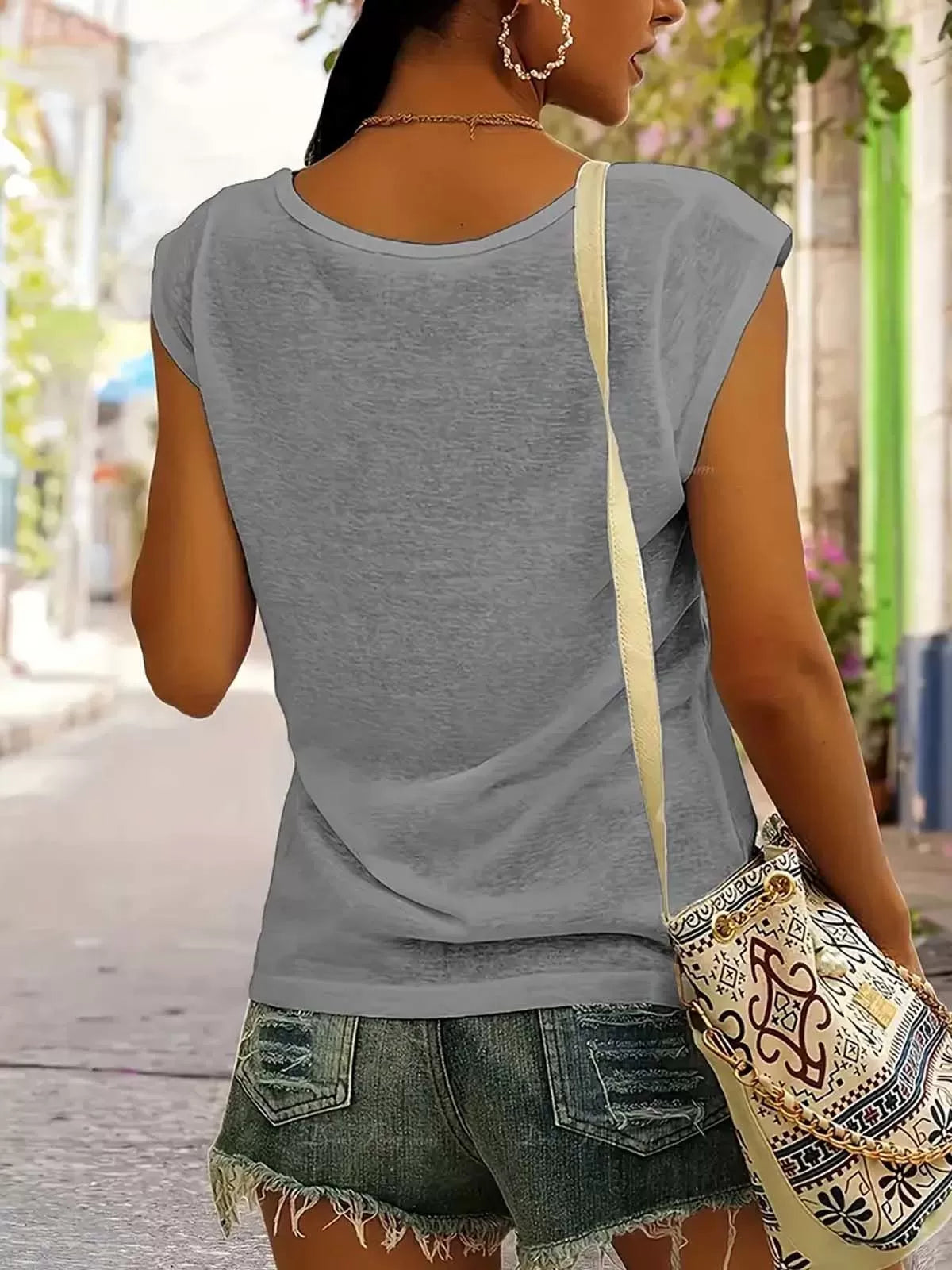 Tropical V-neck Sleeveless Sleeveless Regular Tank