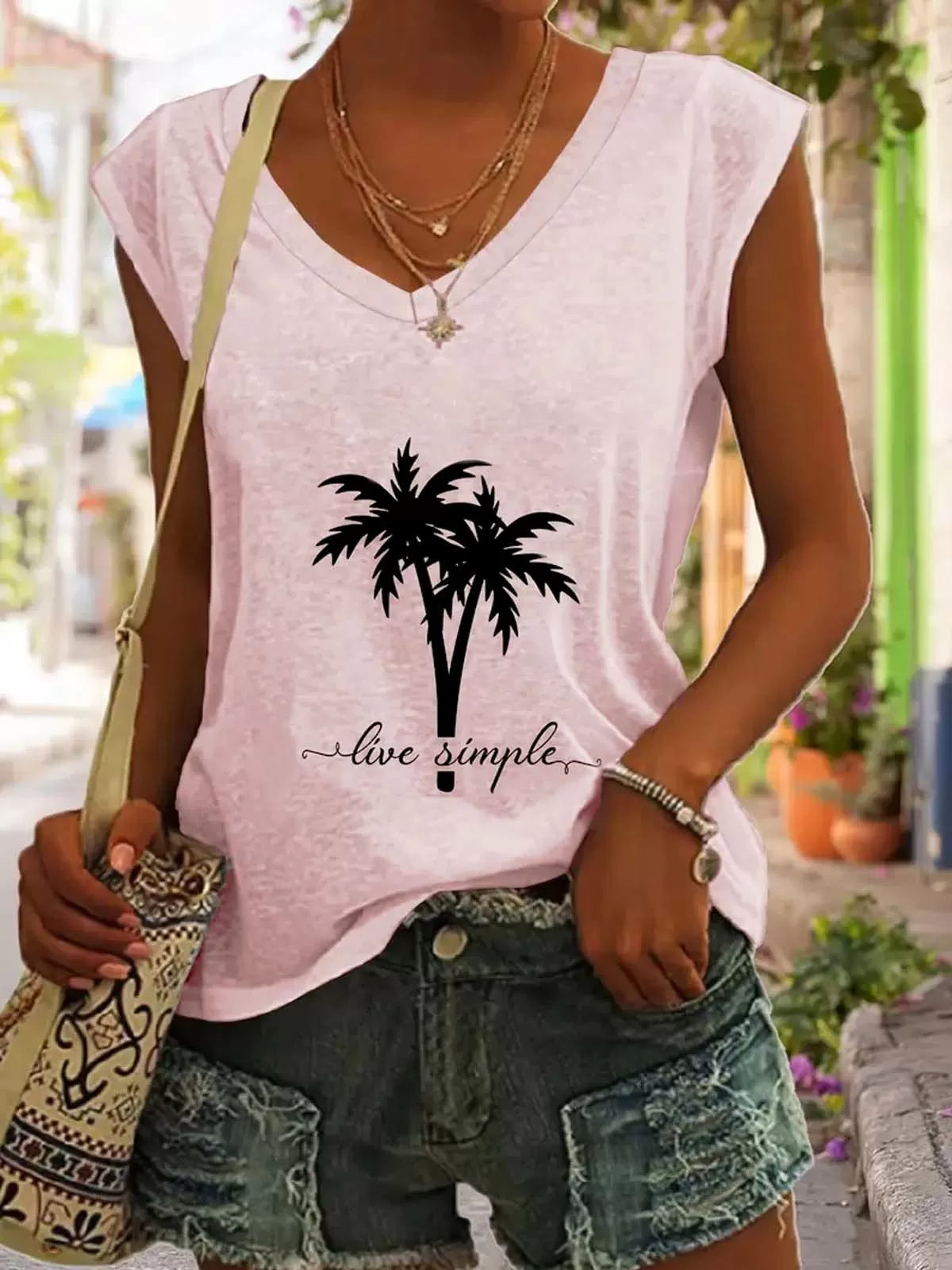 Tropical V-neck Sleeveless Sleeveless Regular Tank