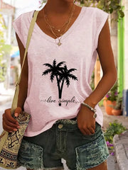 Tropical V-neck Sleeveless Sleeveless Regular Tank