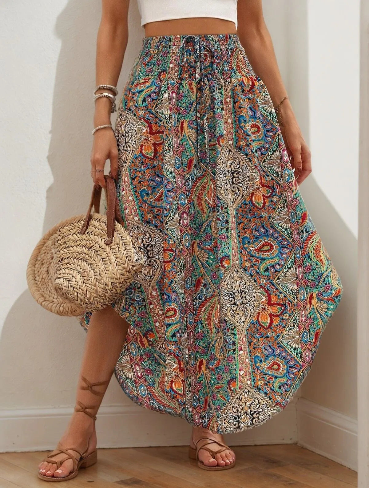 Vacation Beach Outfits Paisley Medium Rise Maxi Skirt
