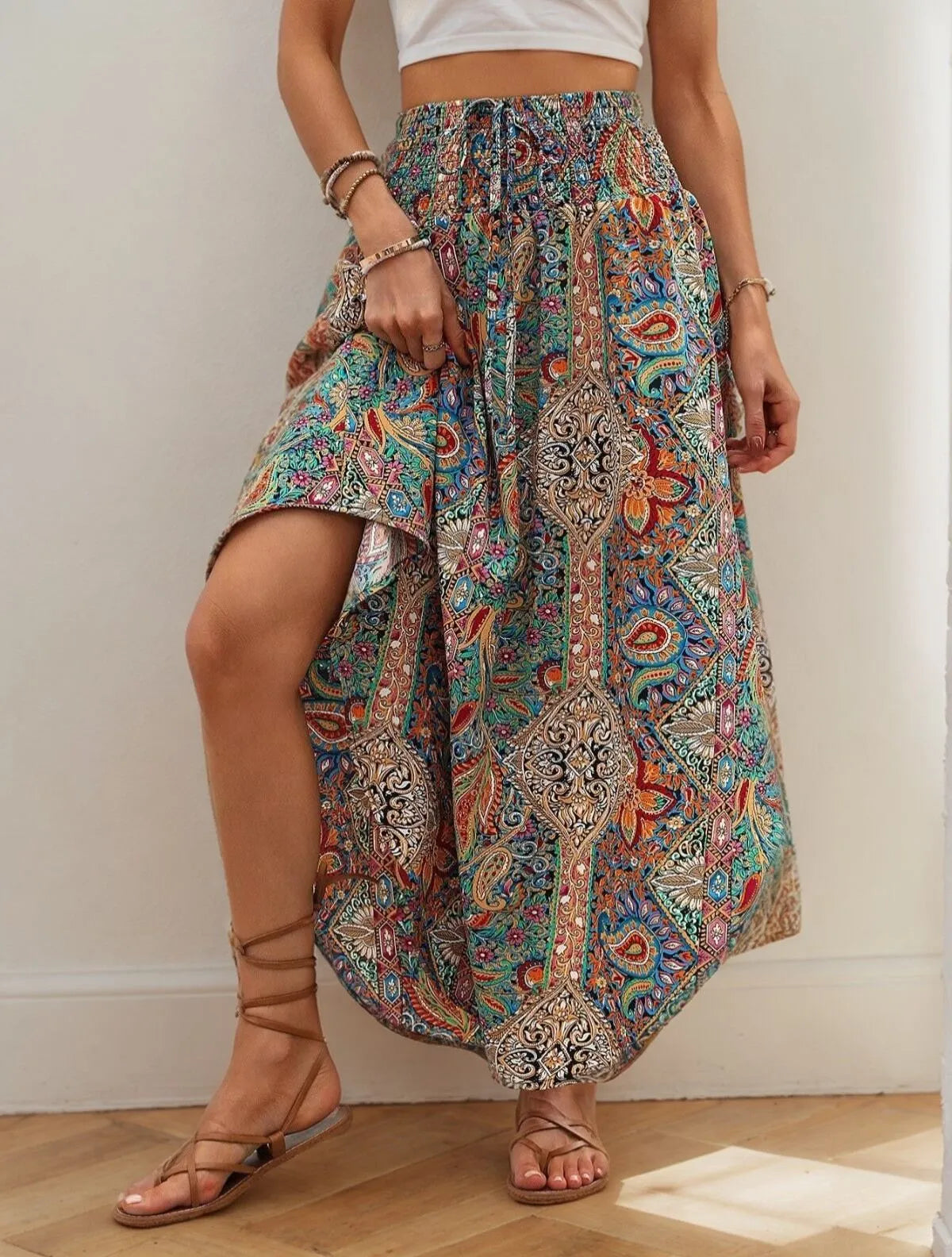 Vacation Beach Outfits Paisley Medium Rise Maxi Skirt