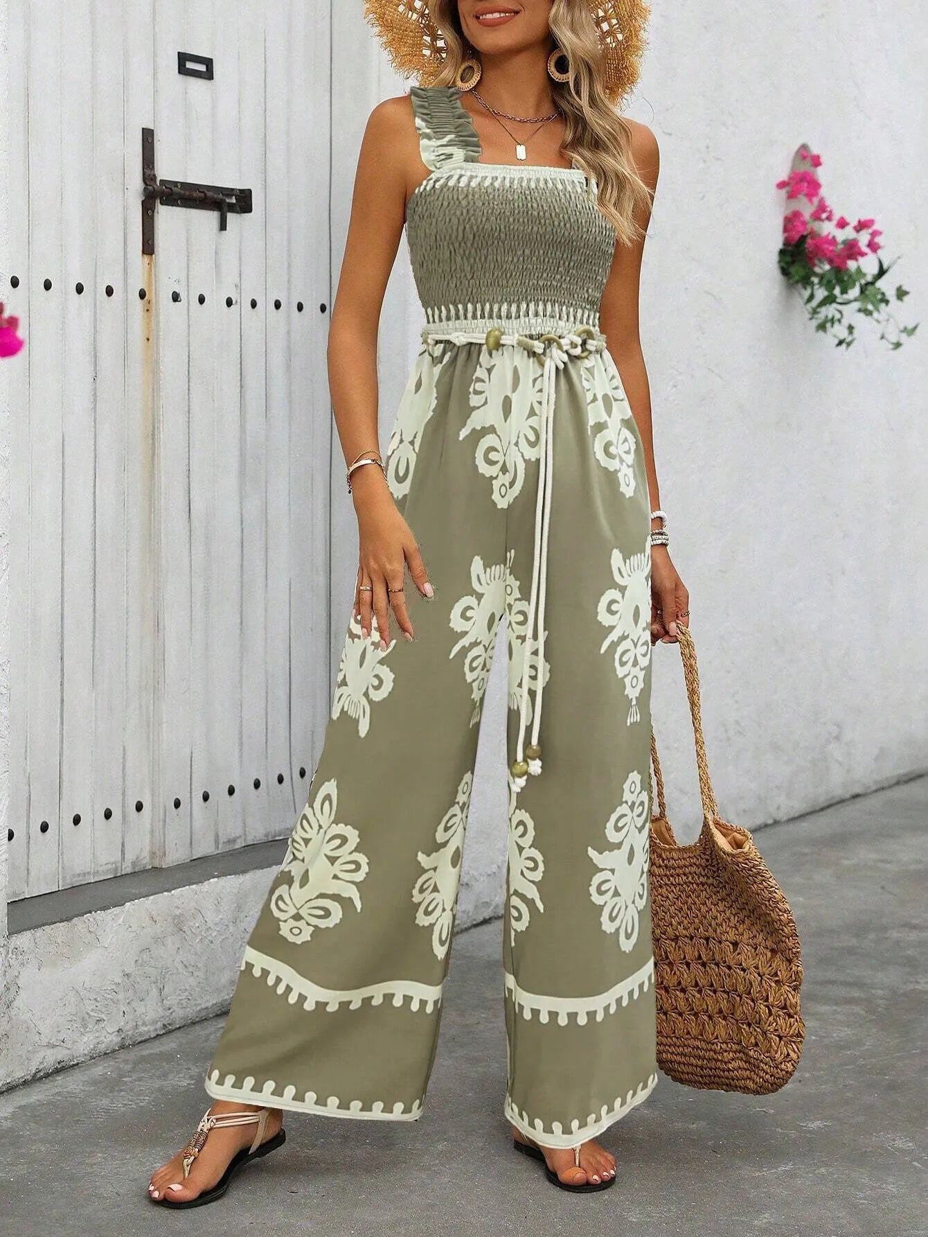 Vacation Bohemian Wrinkle Suspender High Rise Jumpsuits