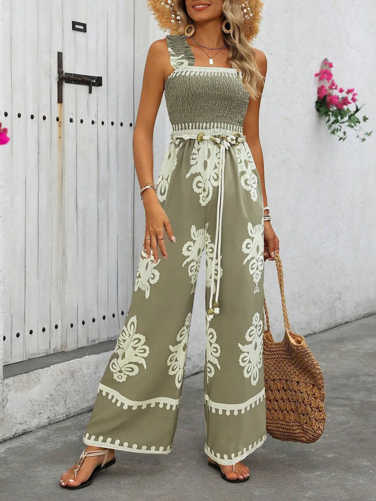 Vacation Bohemian Wrinkle Suspender High Rise Jumpsuits