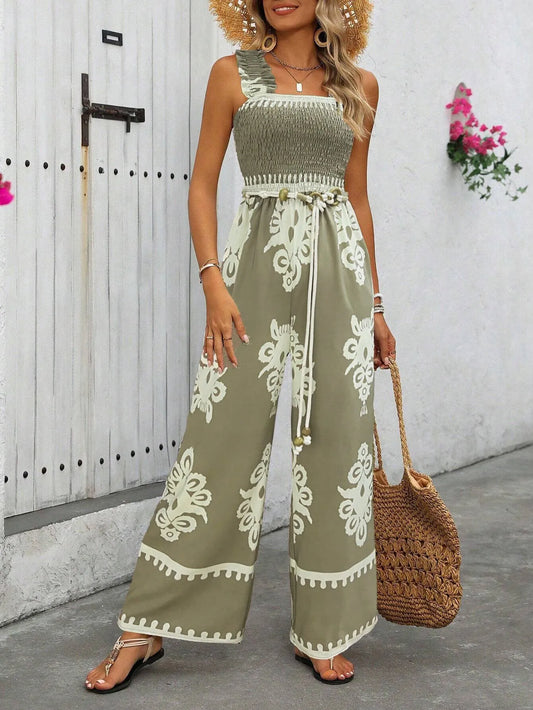 Vacation Bohemian Wrinkle Suspender High Rise Jumpsuits 1340