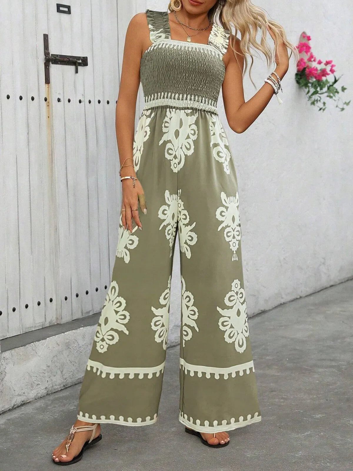 Vacation Bohemian Wrinkle Suspender High Rise Jumpsuits
