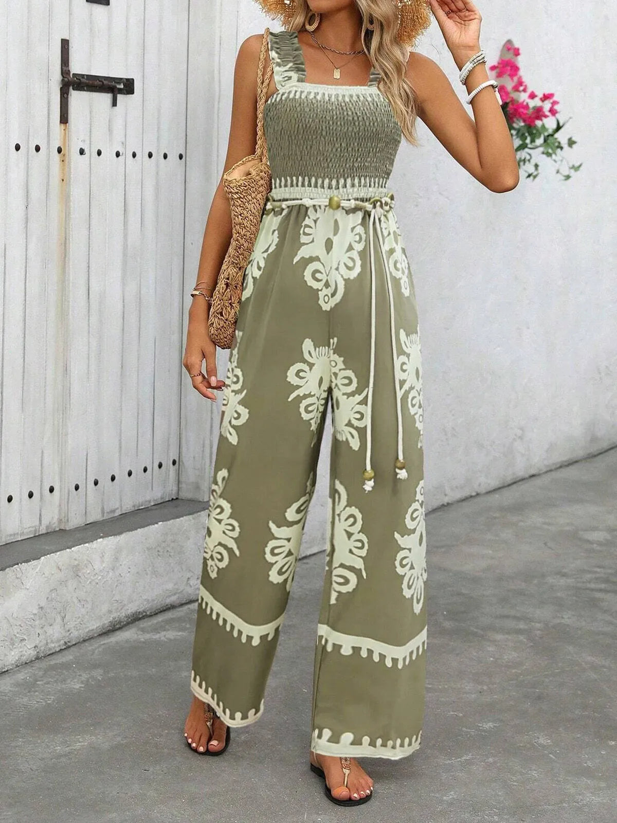Vacation Bohemian Wrinkle Suspender High Rise Jumpsuits