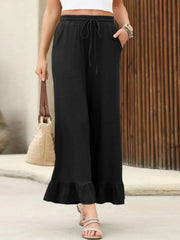 Vacation Ready Lightweight Flowy Ruffle Trim Palazzo Pants