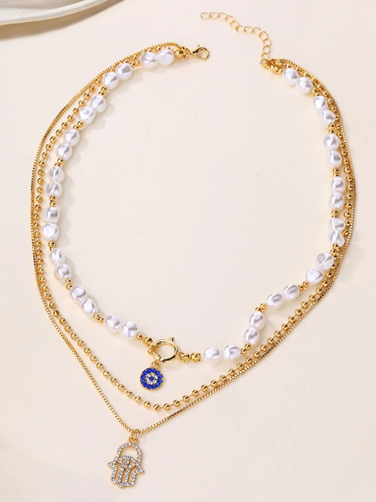 Pearl Blue Jewelry Circle Multi-layered Alloy Necklace