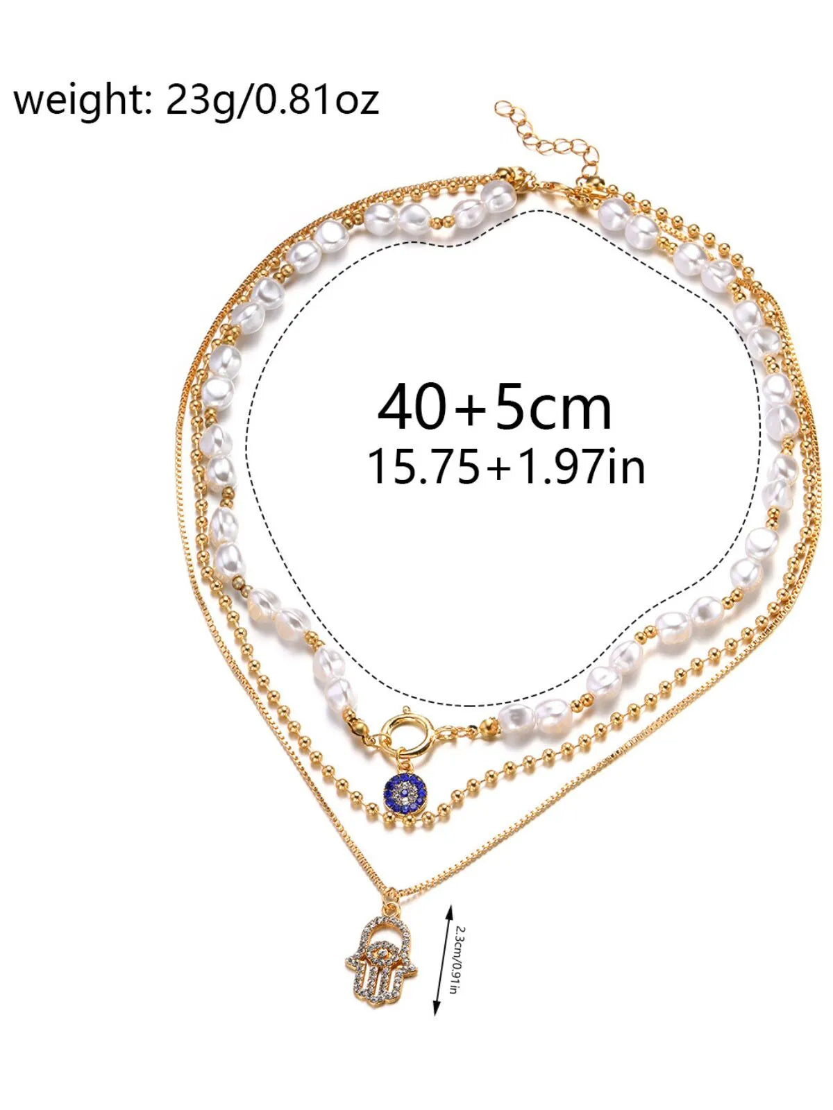 Pearl Blue Jewelry Circle Multi-layered Alloy Necklace