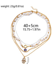 Pearl Blue Jewelry Circle Multi-layered Alloy Necklace