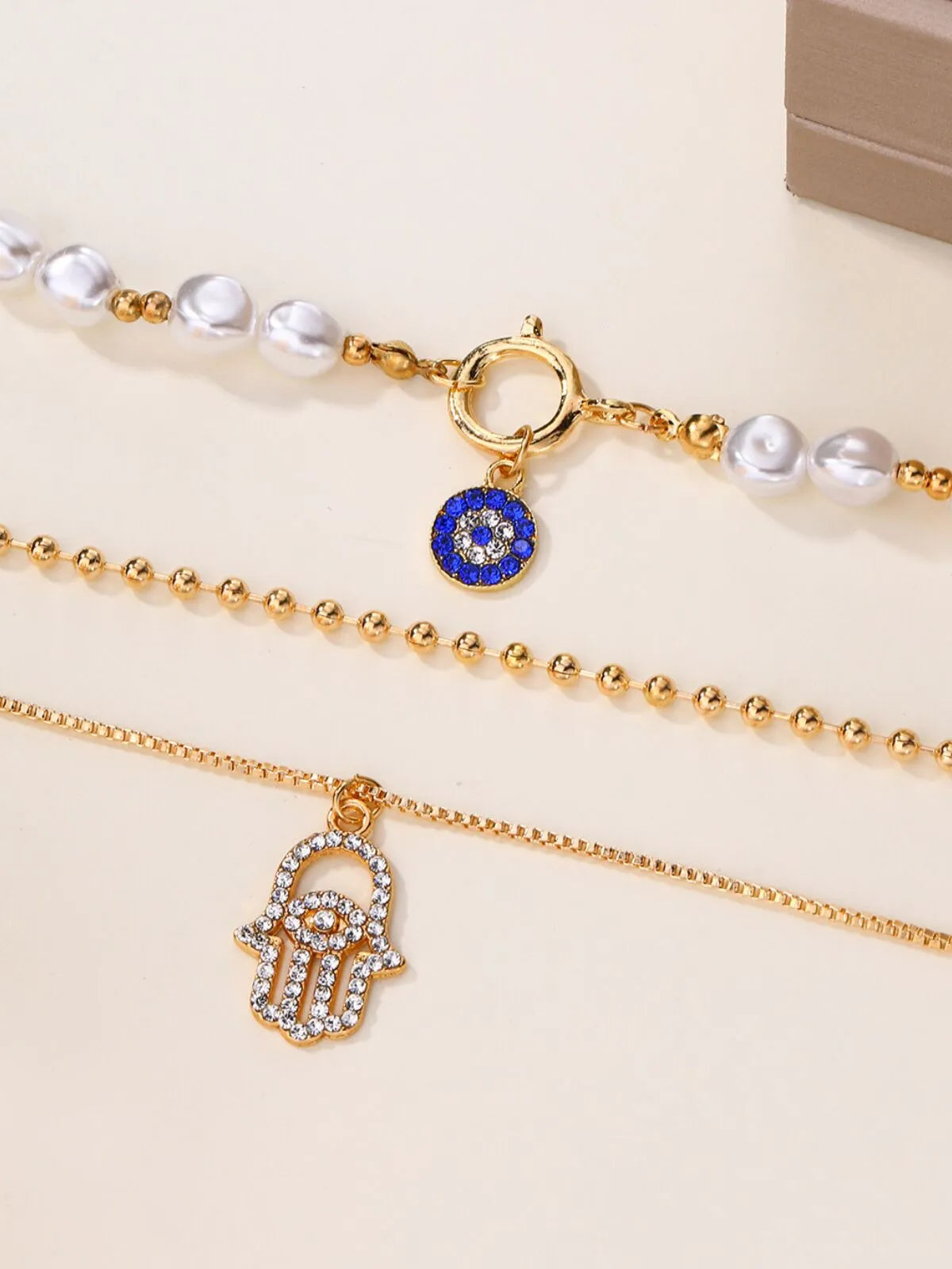 Pearl Blue Jewelry Circle Multi-layered Alloy Necklace