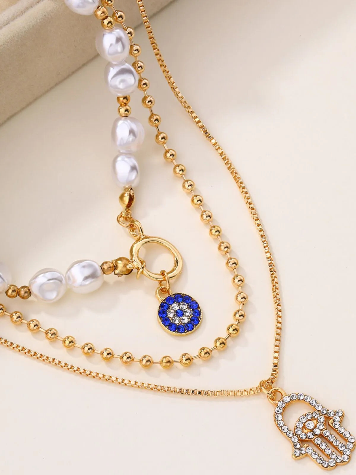 Pearl Blue Jewelry Circle Multi-layered Alloy Necklace