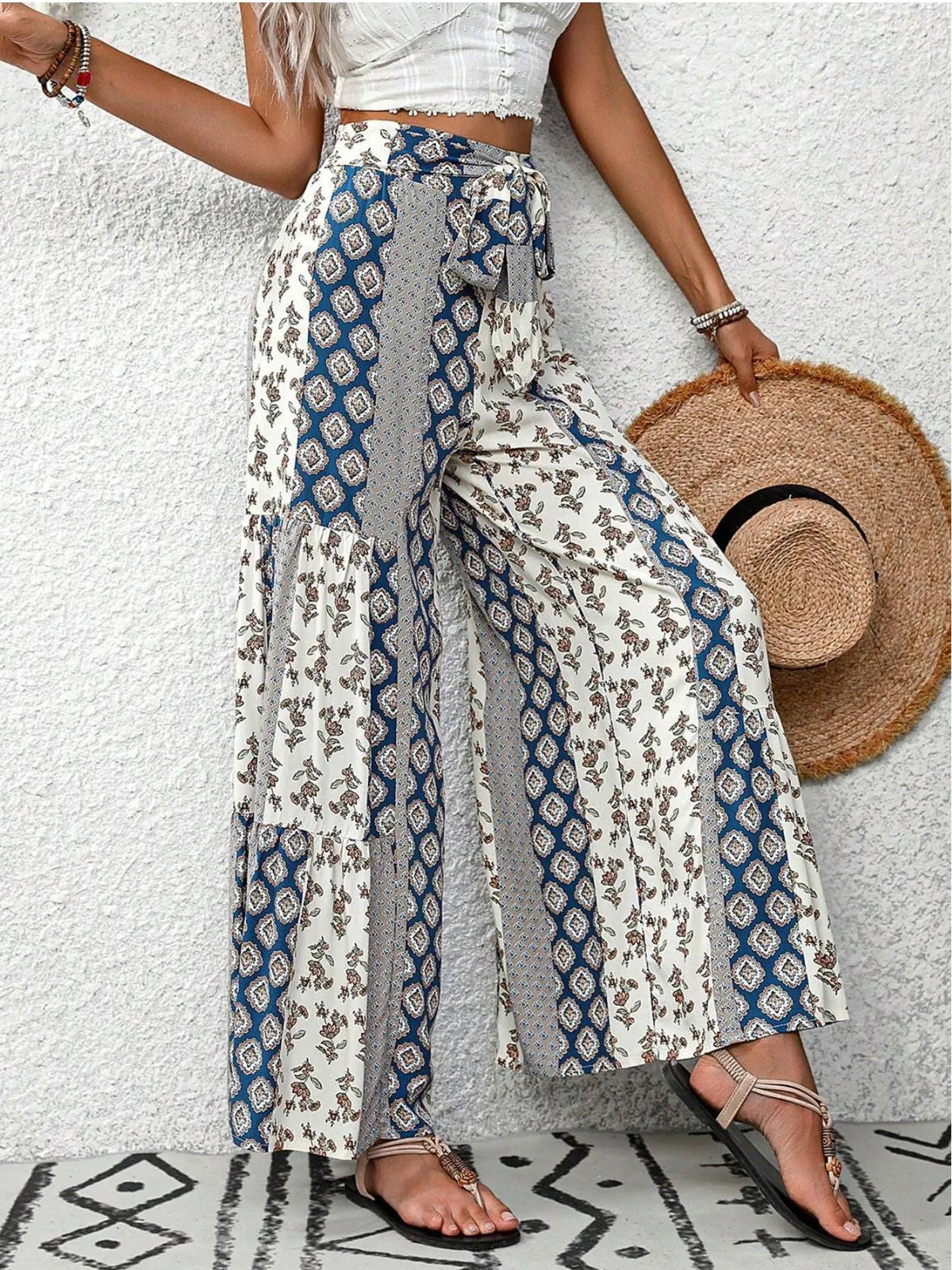 Vacation Vibes Flowy Geometric High Rise Palazzo Pants