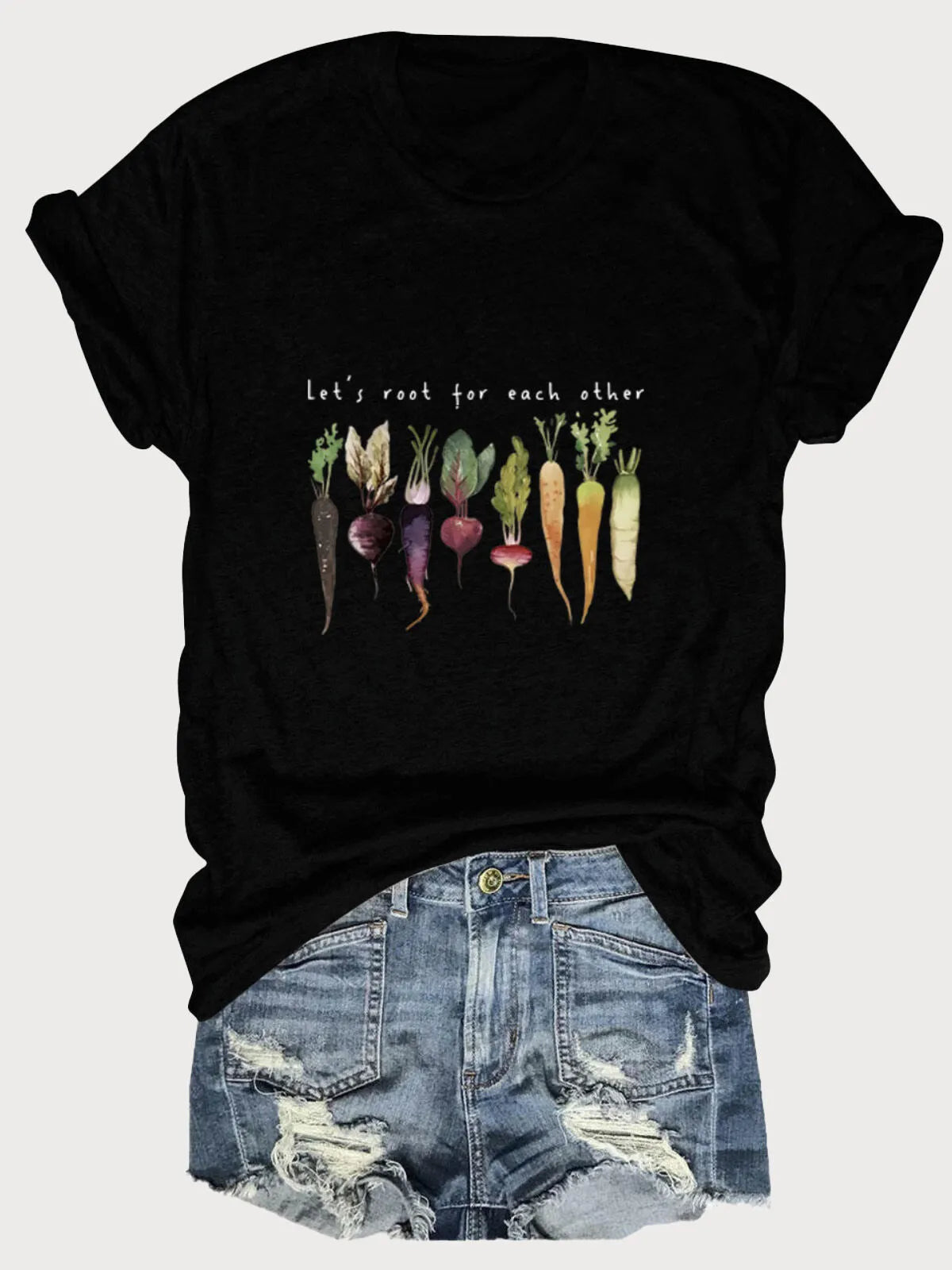 Vegetable Letter Print Round Neck T-shirt