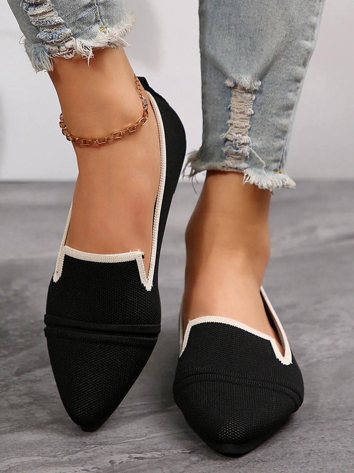 Vintage Contrast Binding Snip Toe Ballet Flats