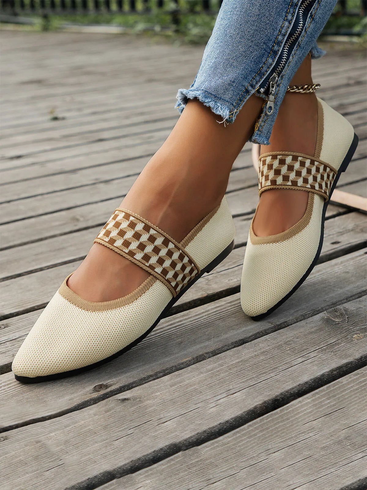 Vintage Contrast Binding Snip Toe Office Flats