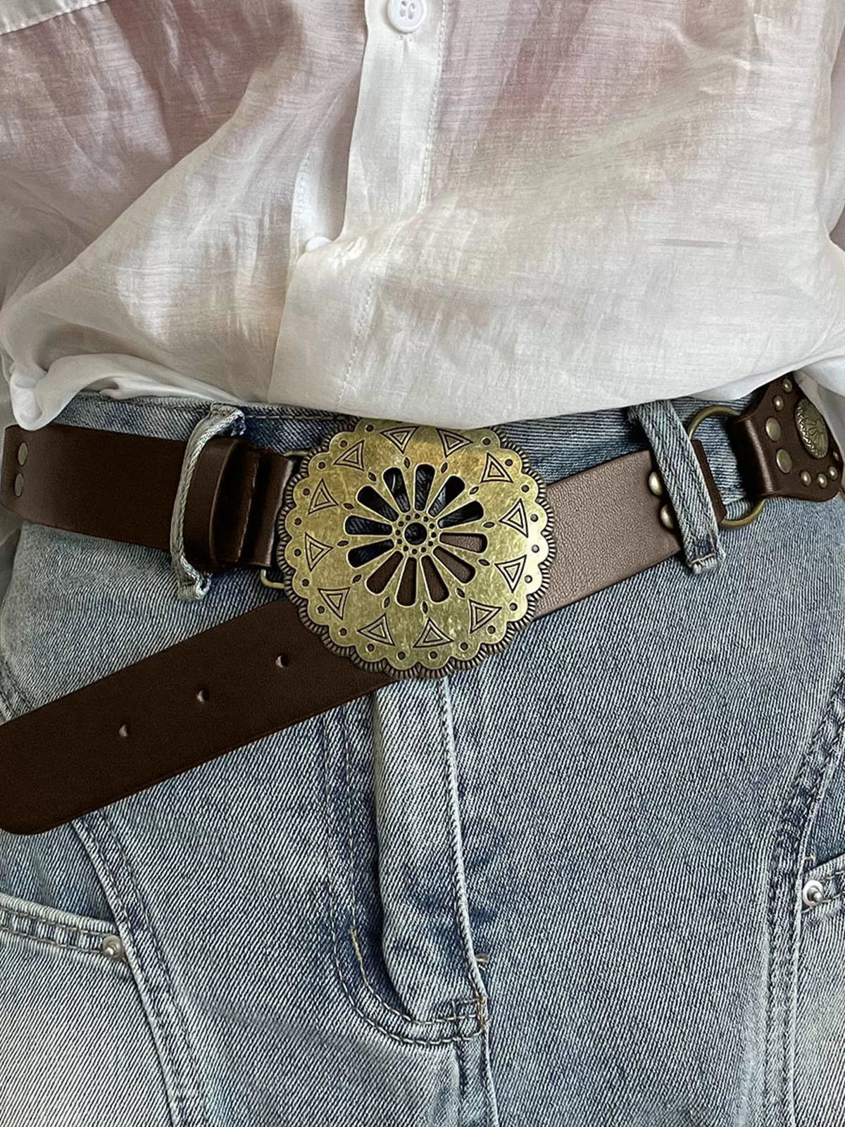 Vintage Style 1pc Solid Pu Leather Belt