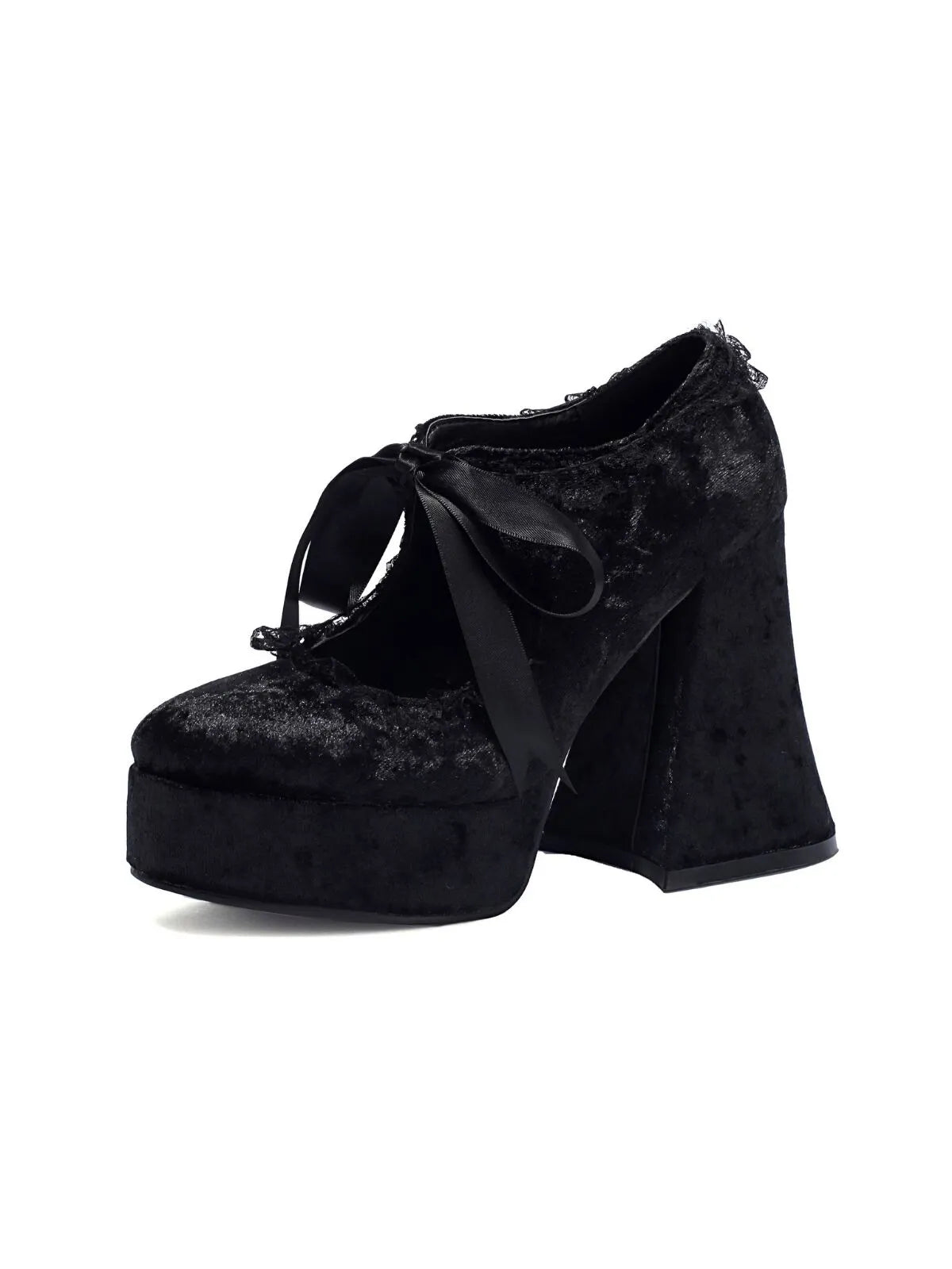 Vintage Style High Heel Round Toe Lace Flannelette Pull On Heels