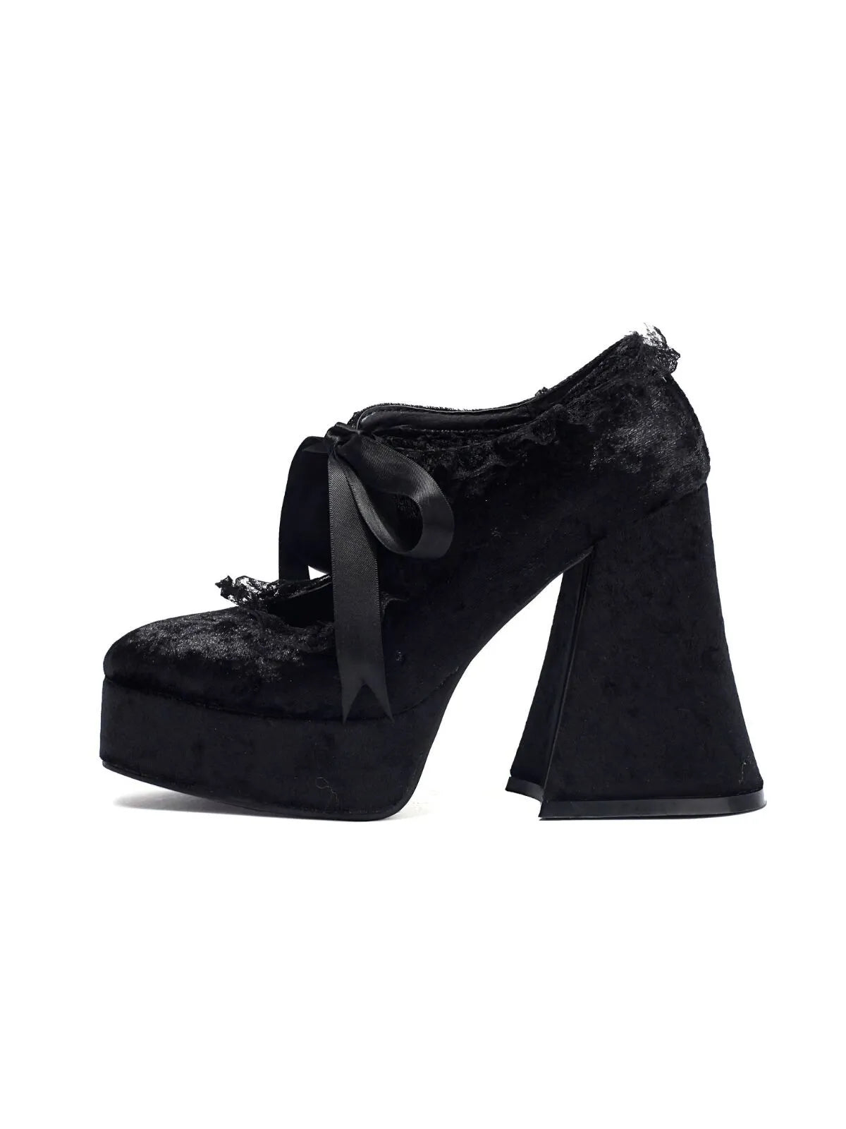 Vintage Style High Heel Round Toe Lace Flannelette Pull On Heels