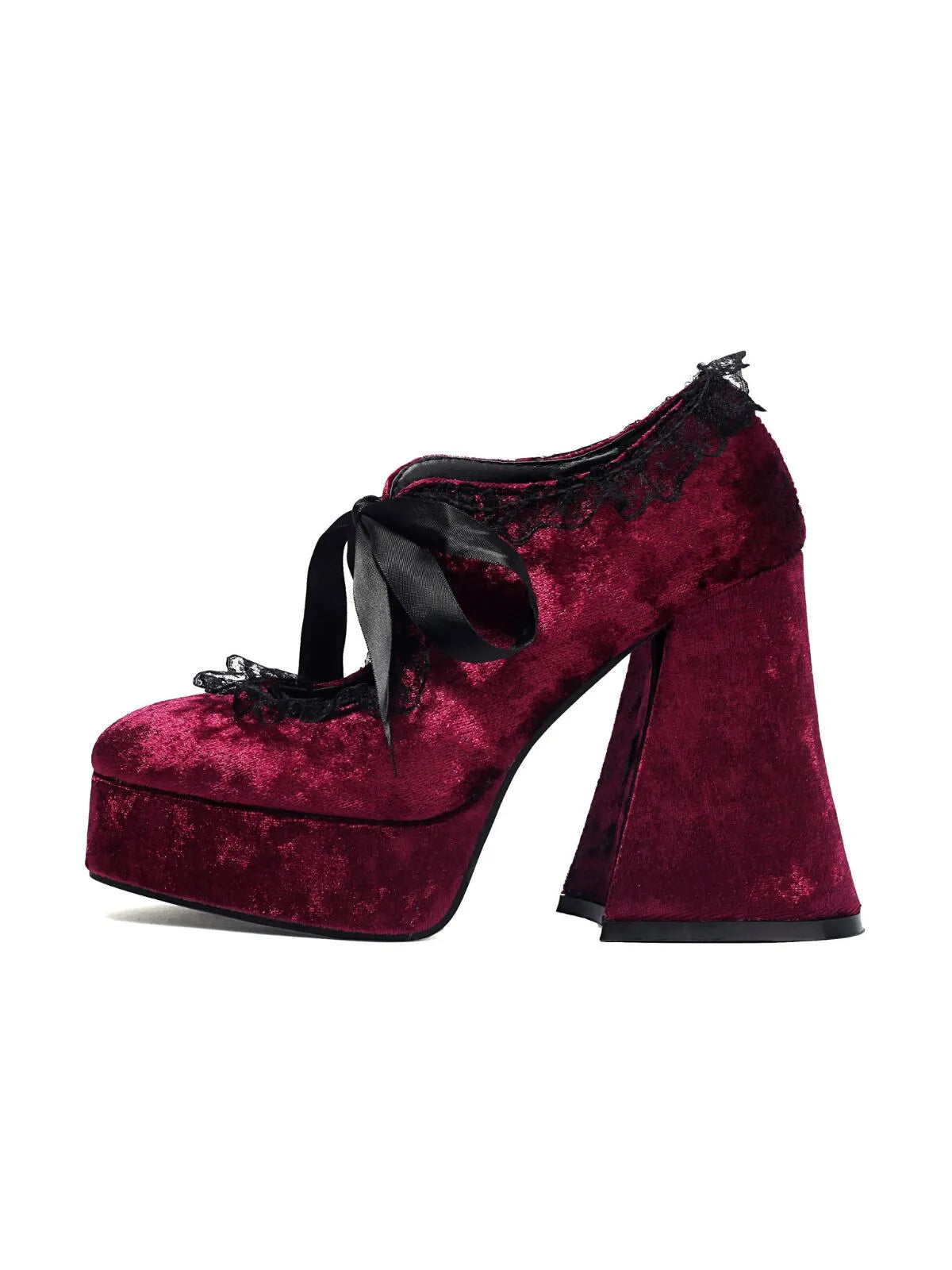 Vintage Style High Heel Round Toe Lace Flannelette Pull On Heels