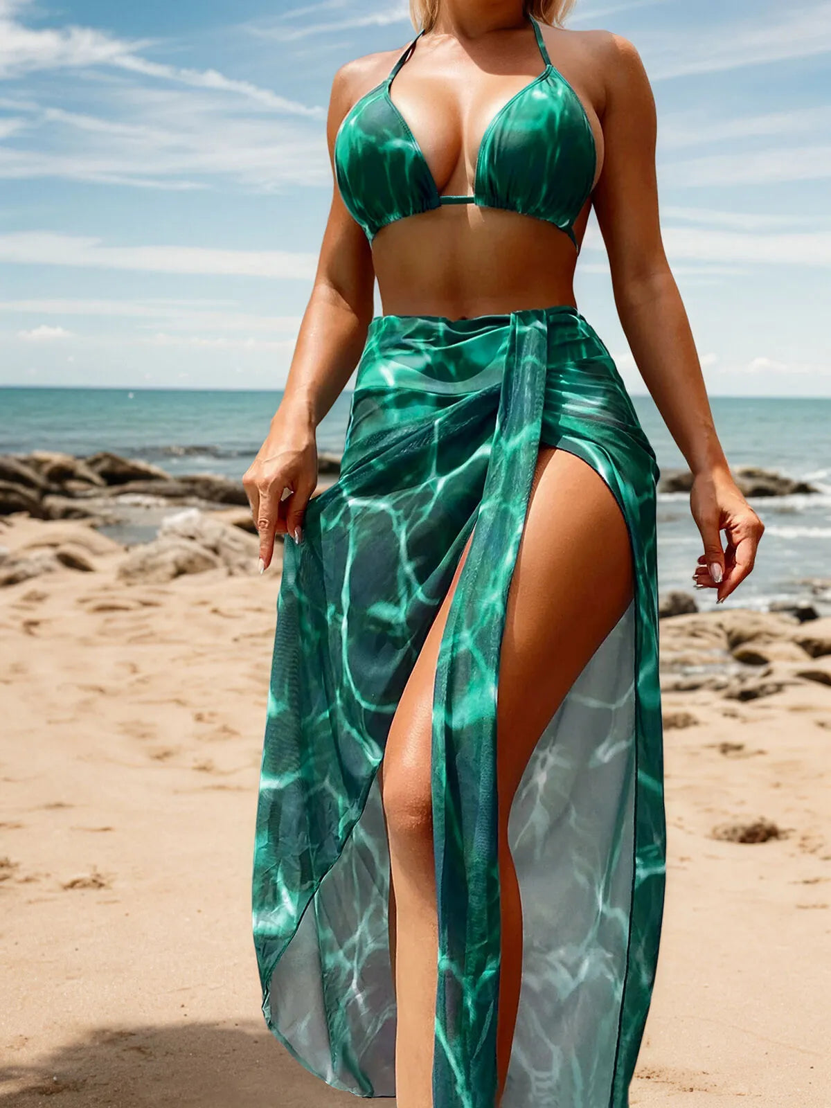 Wave Stripe Tie Back Low Rise Bikini Sets 