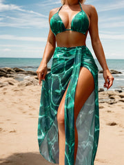 Wave Stripe Tie Back Low Rise Bikini Sets 