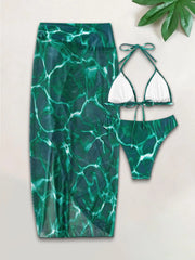 Wave Stripe Tie Back Low Rise Bikini Sets 