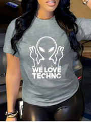 WE LOVE TECHNO Cartoon Round Neck Regular Short Sleeve Regular T-shirt