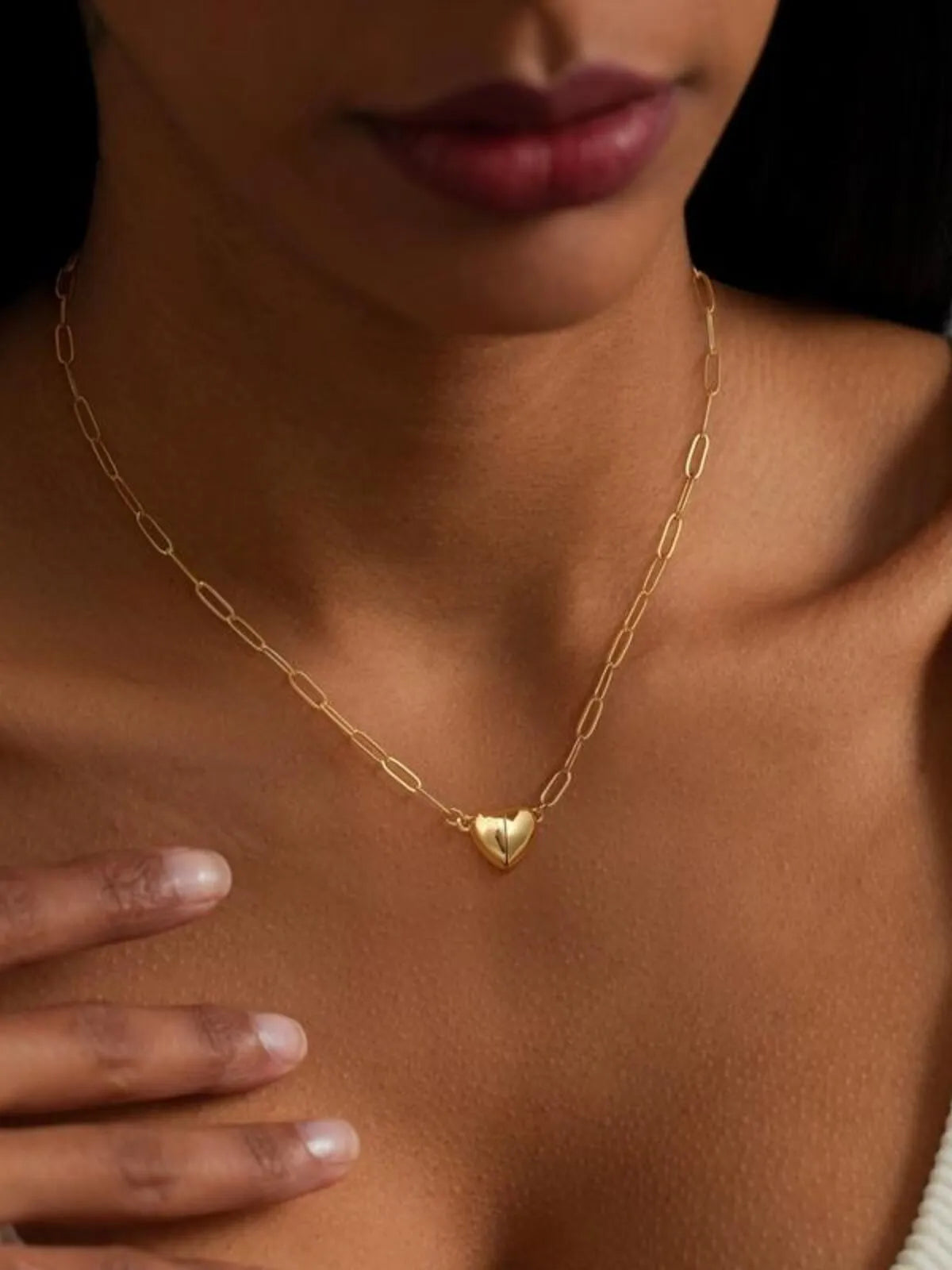 1pc 14k Gold-Plated Heart Shape Pendant Dainty Fashion Layer Stacking Initials Choker Necklace