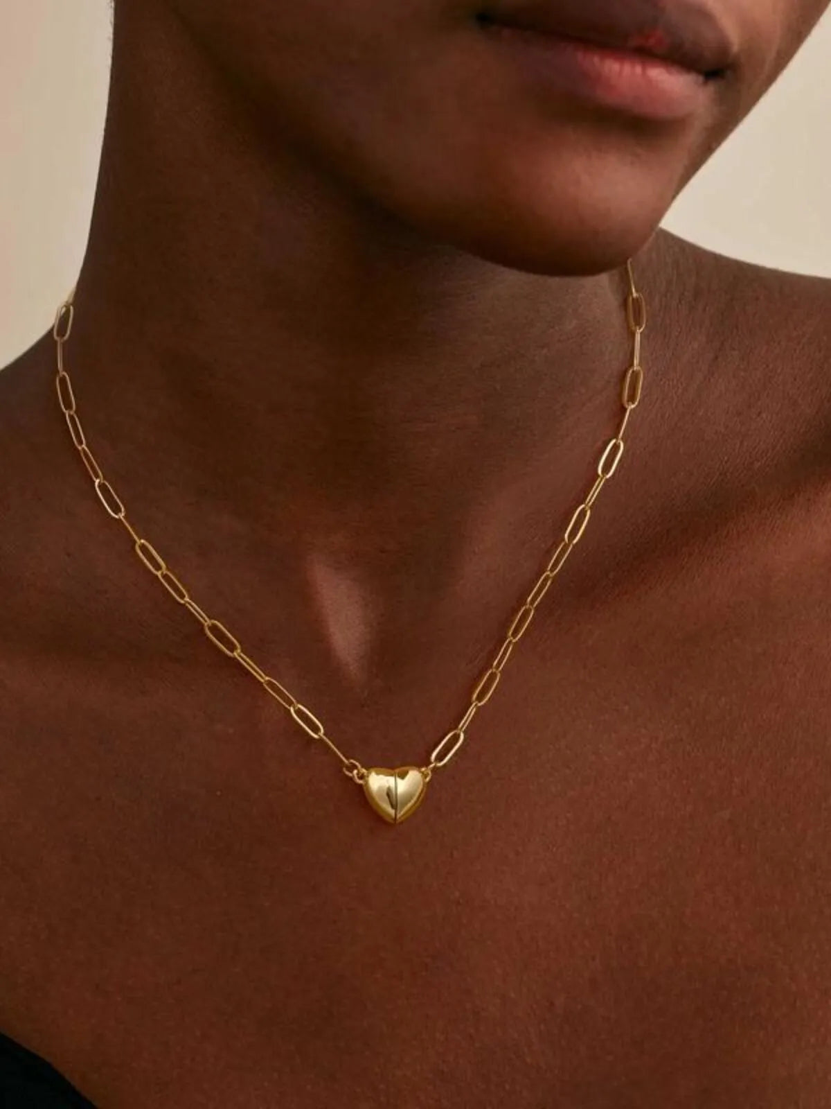 1pc 14k Gold-Plated Heart Shape Pendant Dainty Fashion Layer Stacking Initials Choker Necklace