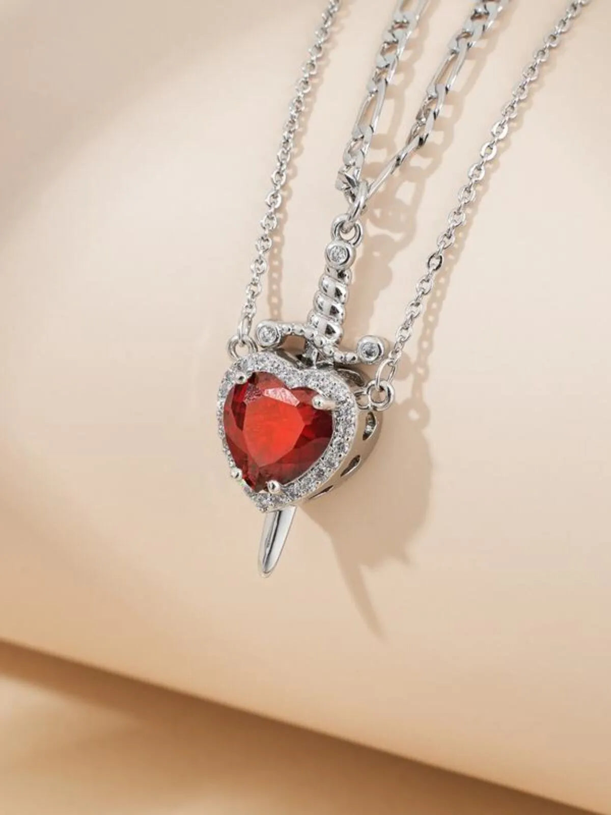 1pc Zirconia Dagger Cross Pendant 14K Gold Plated Heart Pendant Necklaces for Women Men