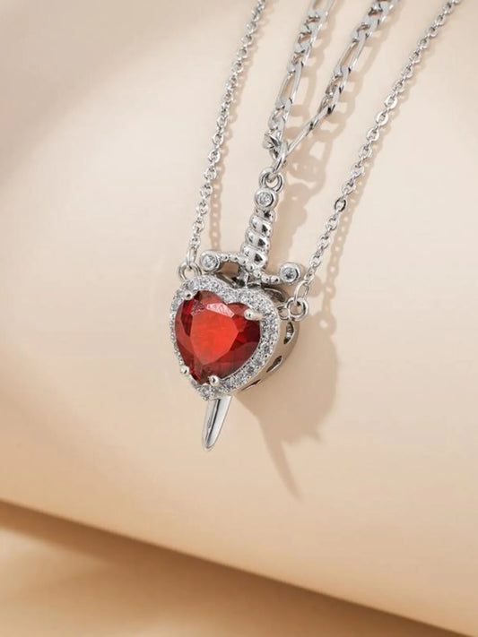 1pc Zirconia Dagger Cross Pendant 14K Gold Plated Heart Pendant Necklaces for Women Men 1200