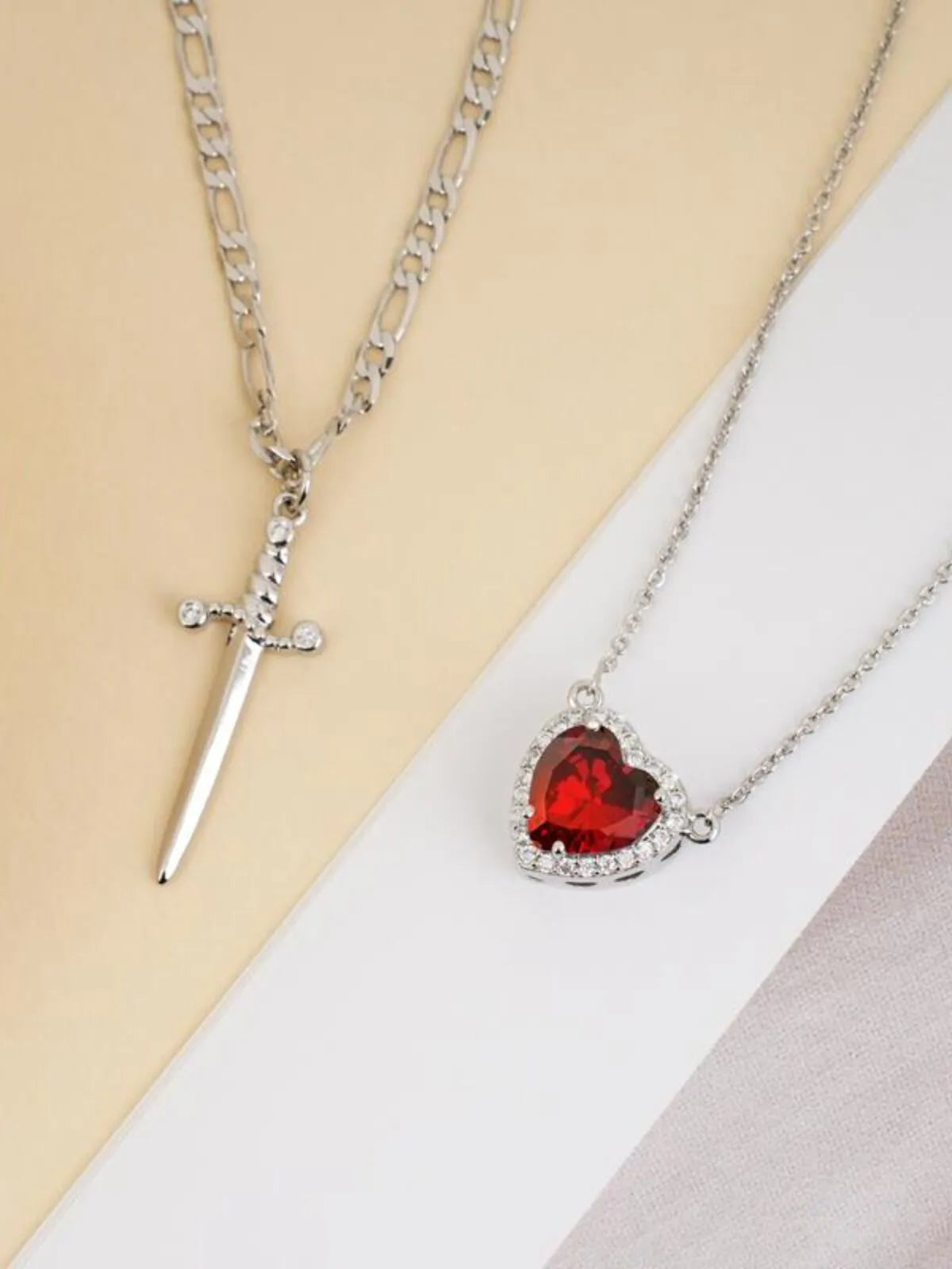 1pc Zirconia Dagger Cross Pendant 14K Gold Plated Heart Pendant Necklaces for Women Men