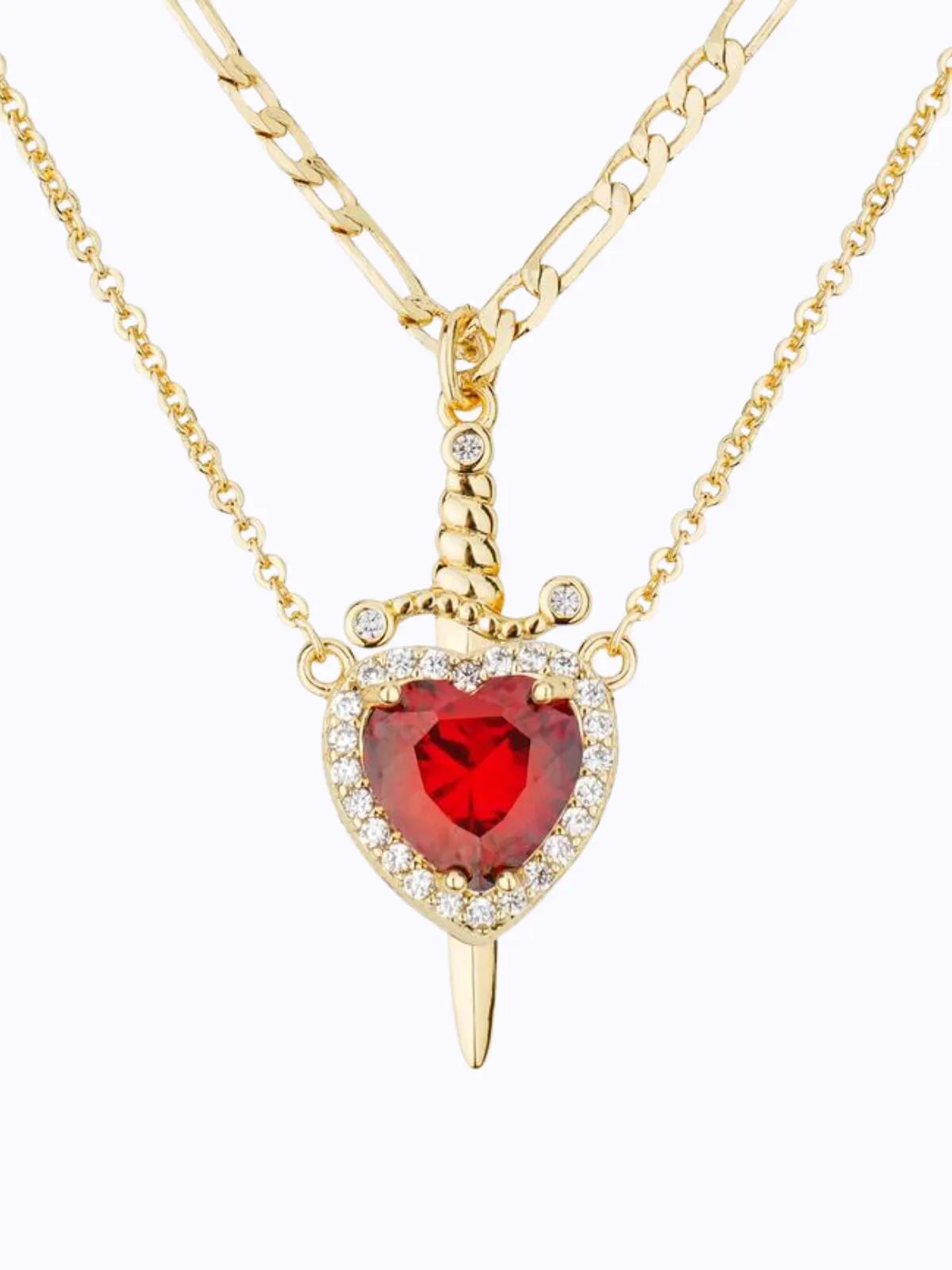 1pc Zirconia Dagger Cross Pendant 14K Gold Plated Heart Pendant Necklaces for Women Men