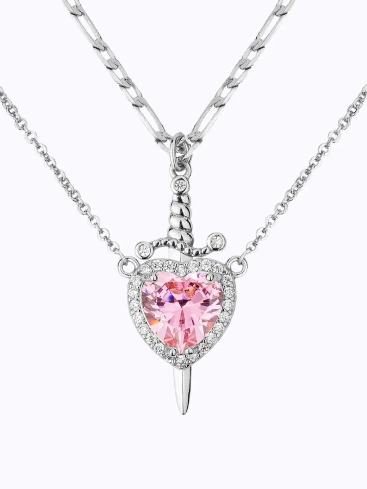 1pc Zirconia Dagger Cross Pendant 14K Gold Plated Heart Pendant Necklaces for Women Men
