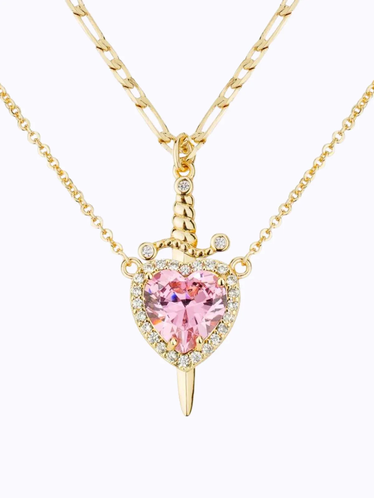 1pc Zirconia Dagger Cross Pendant 14K Gold Plated Heart Pendant Necklaces for Women Men