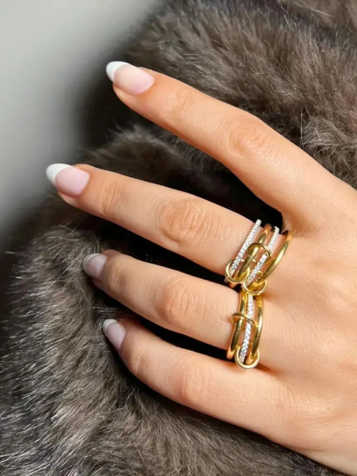 1pc Statement Multi Ring Mixed Metals Gold Interlocked Stackable Rings