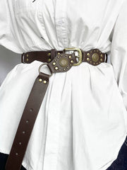 Western Style 1pc Solid Metal Button Pu Leather Belt