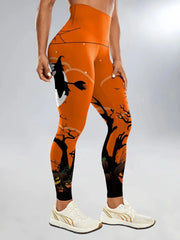 Halloween Pumpkin Elastic Waist Printing Comfortable  Slacks Cozy Skinny Pants