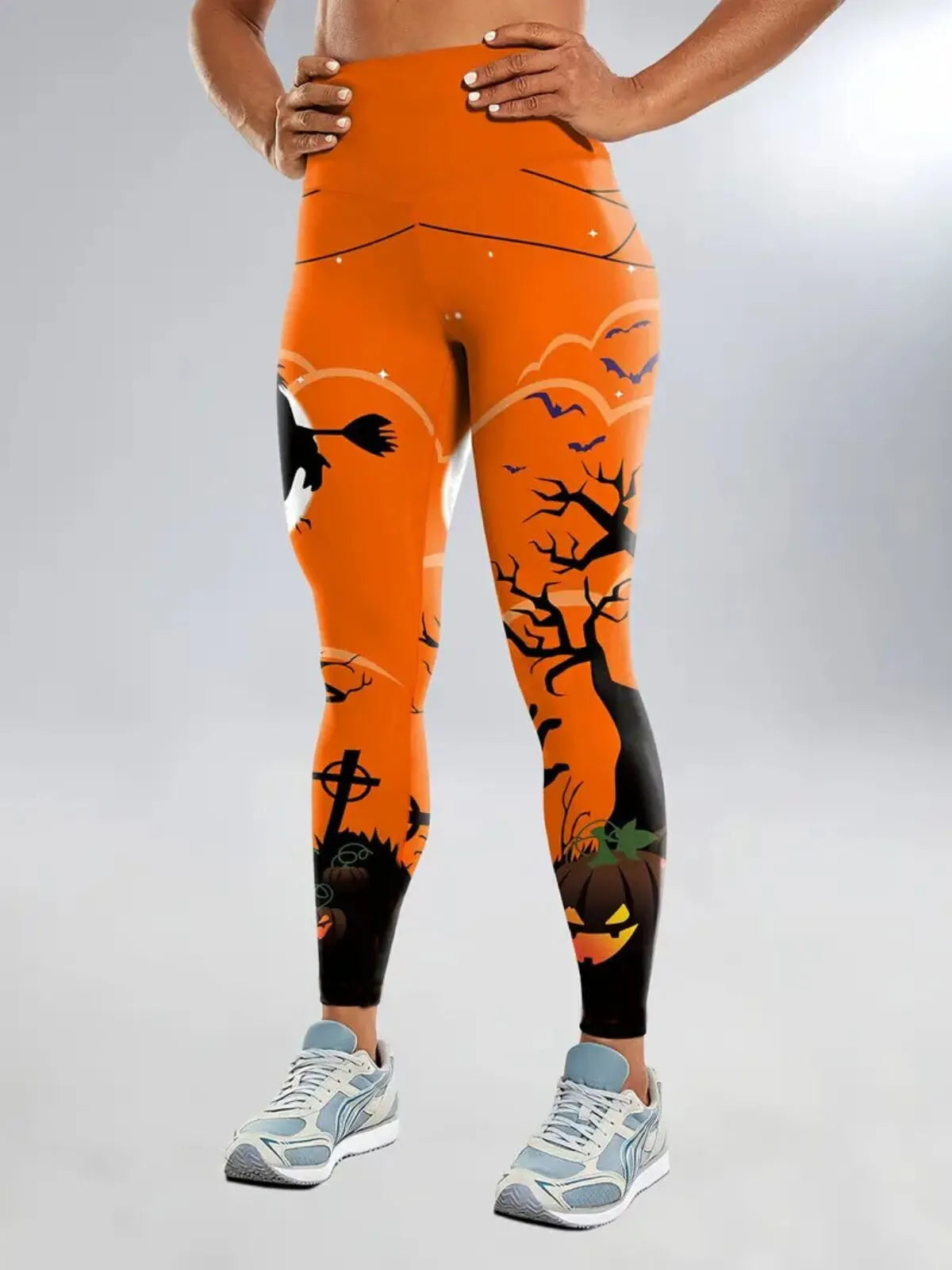 Halloween Pumpkin Elastic Waist Printing Comfortable  Slacks Cozy Skinny Pants