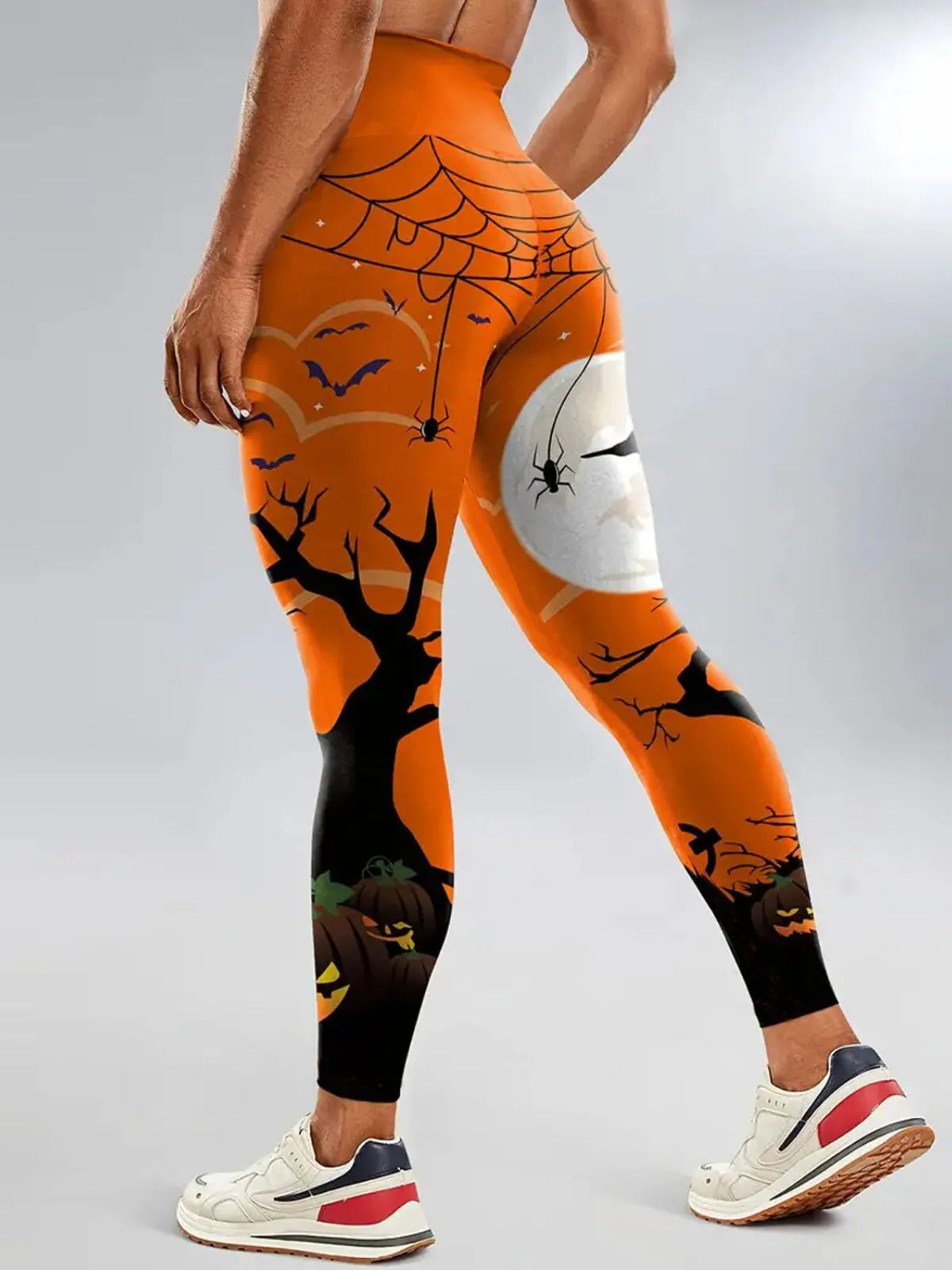 Halloween Pumpkin Elastic Waist Printing Comfortable  Slacks Cozy Skinny Pants