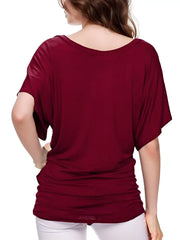 Wrinkle Round Neck Batwing Short Sleeve T-shirt