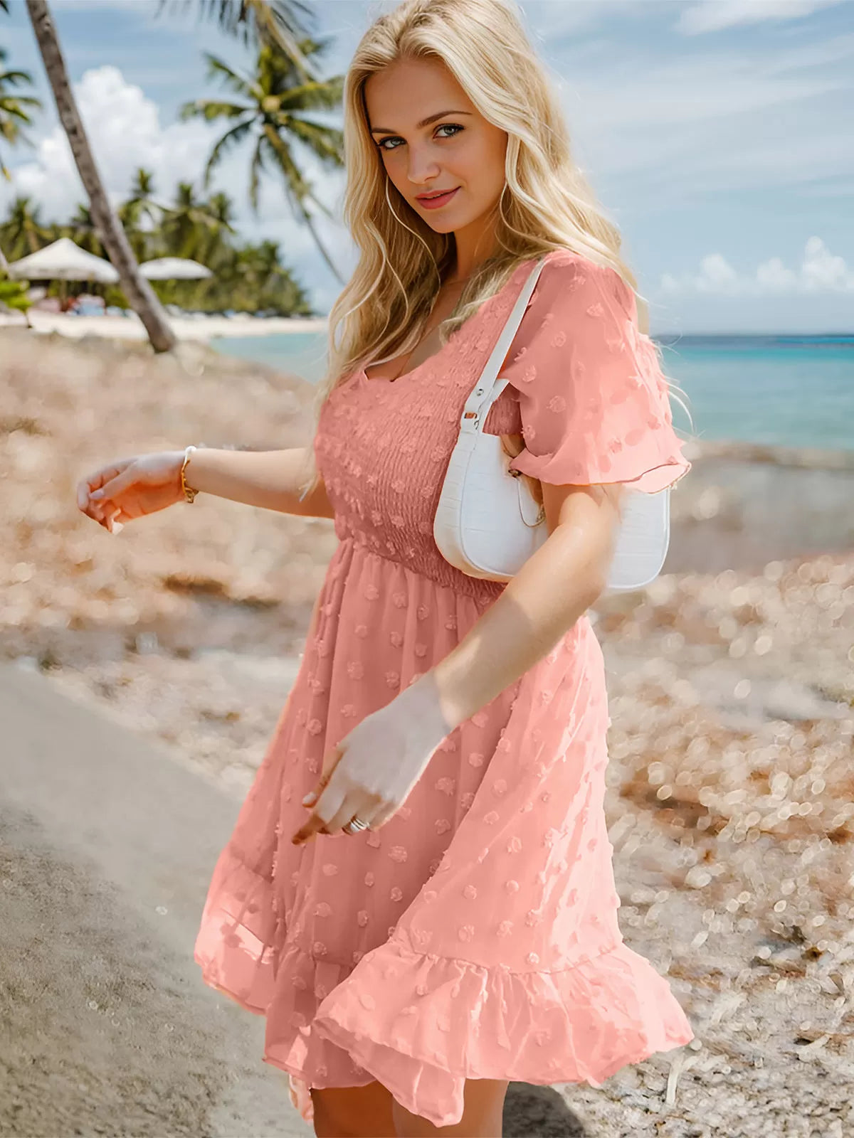 Wrinkle V-neck Flounce A-line Dress